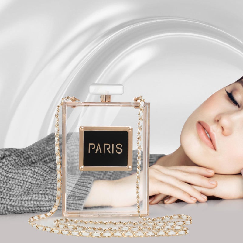 WJCD Clear Purses for Women Paris Perfume Shaped Clear Purse Evening Bags Vintage Banquet Handbag (Transparent) - Image 3
